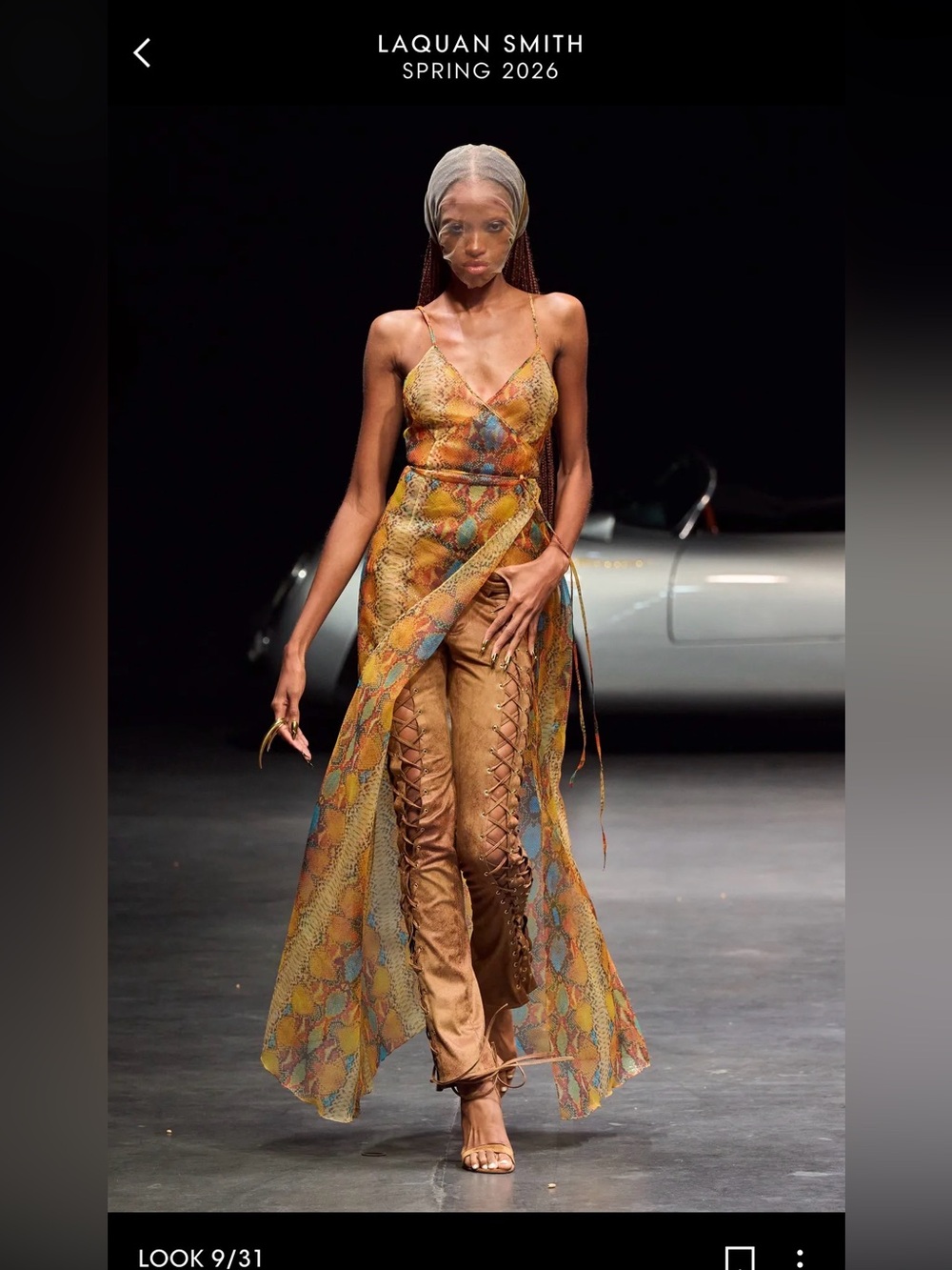 LaQuan Smith Snake-Print Sheer Wrap Dress